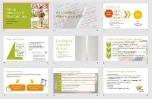 Images of PowerPoint slides from editing webinar