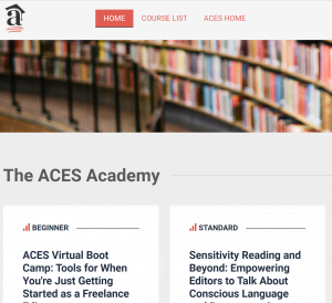 Screenshot of ACES The Society for Editing's online training offerings.