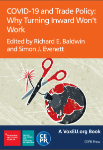 Cover of ebook entitled COVID-19 and trade policy: why turning inward won't work, edited by Richard E Baldwin and Simon J Evernett