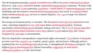 Three paragraphs of gibberish with a lot of tracked changes in red.